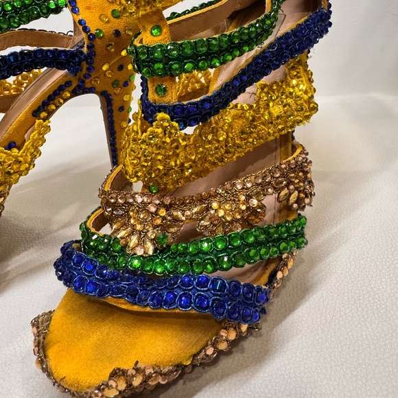 Vibrant Yellow Green & Blue Competition Heels– 5” Platform with Sparkling Stones - Picture 6 of 10